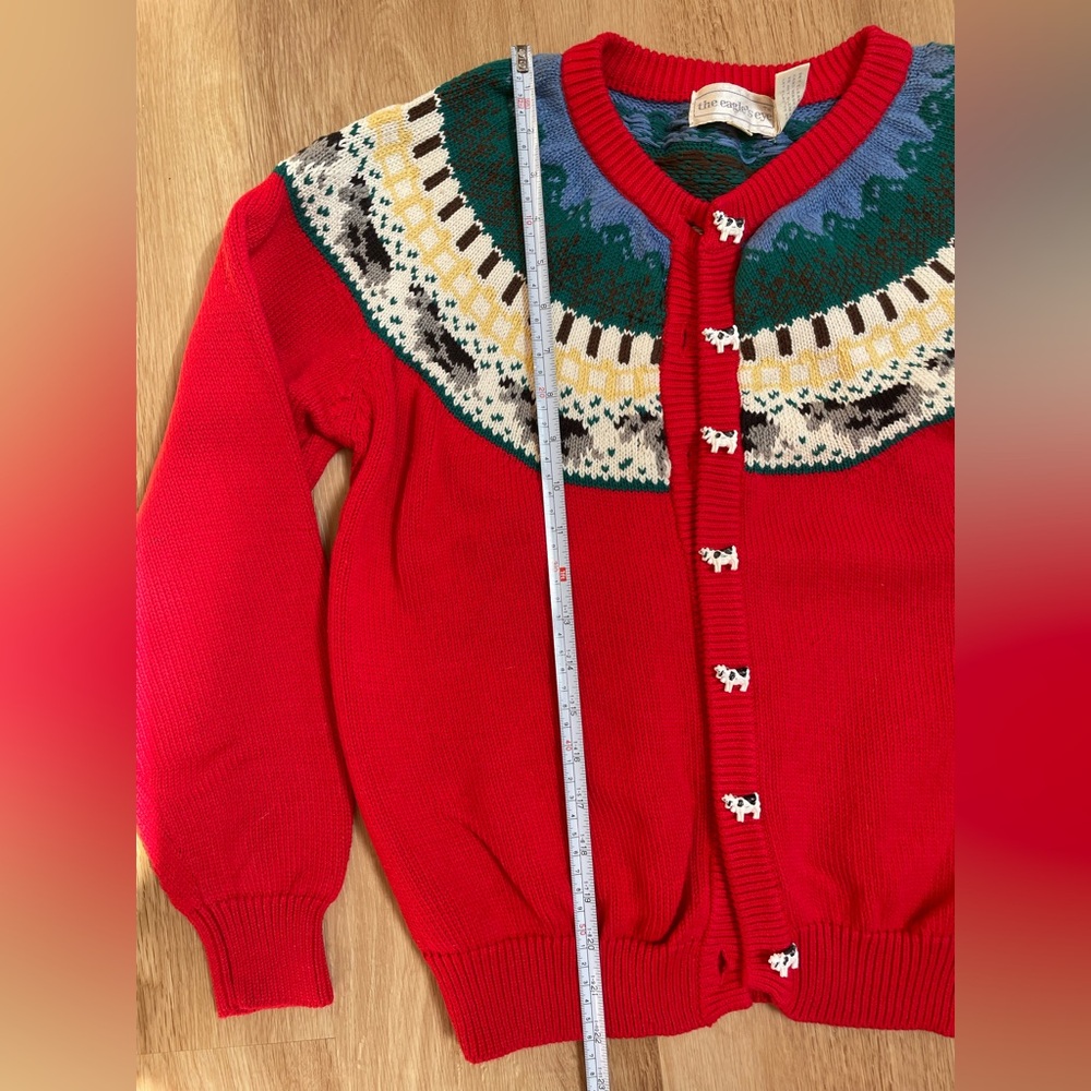 Vintage Eagle’s Eye cardigan sweater rare cow red large preppy cottagecore - Picture 7 of 7